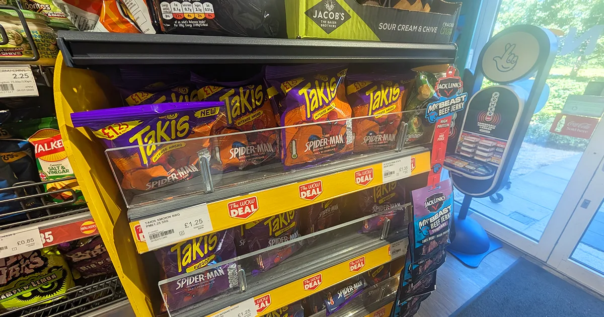 Takis Intense Nacho and Fuego stocked on the snacks shelf at a Nisa Local
